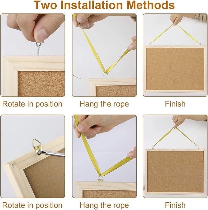 Cork Board Bulletin Board - 15.7 X 12 Inches Vision Board Wood Frame Corkboard Message Board Wall Mounted Pin Board for School, Home & Office (with Pins, Eye Bolts, Gaskets, Screws)