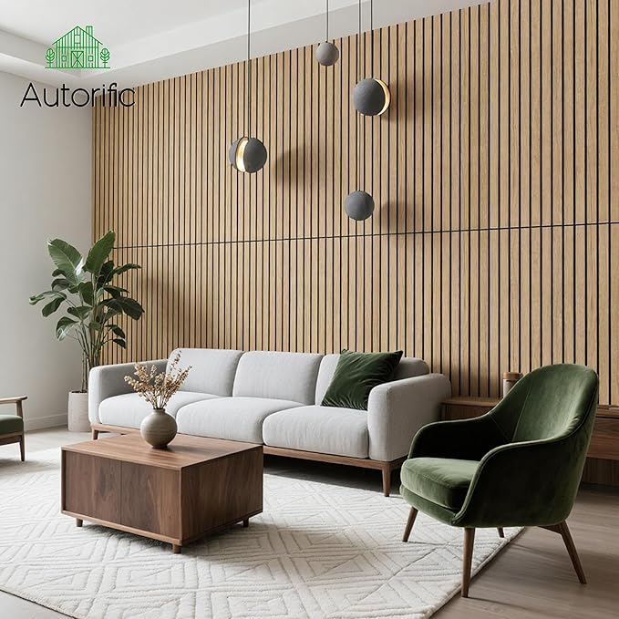 AUTORIFIC Wood Veneer Acoustic Panels, 4 Pack 47.2”x23.6” Sound Panels, Decorative Large Wood Panels for Wall, for Office,Home Theater,Studio,Living Room, Teak(Mitred)