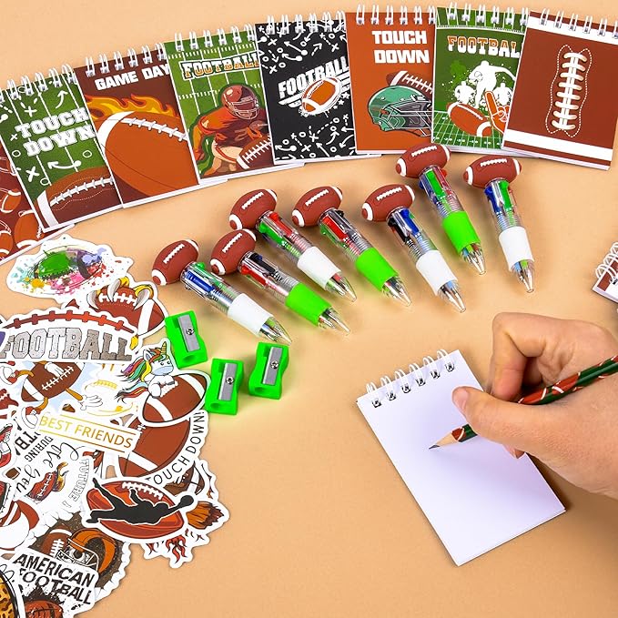 LiYiQ 247 Pcs Football Party Supplies Return Gifts for Party, Student Stationery Gifts from Teacher Rewards Prizes, Pencil Erasers Notebooks Stickers for Football Classroom Birthday