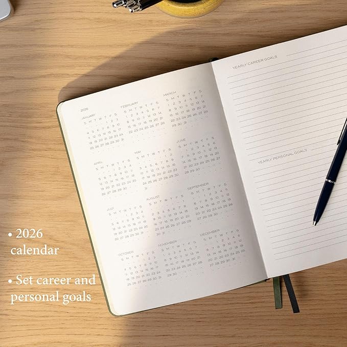 Anecdote 2026 Planner: 52 Week Daily Planner, Yearly, Monthly & Weekly Workflow for Planning Your Success – Vegan Leather Hardcover, Start Anytime & Achieve your Goals - Dutch Blue