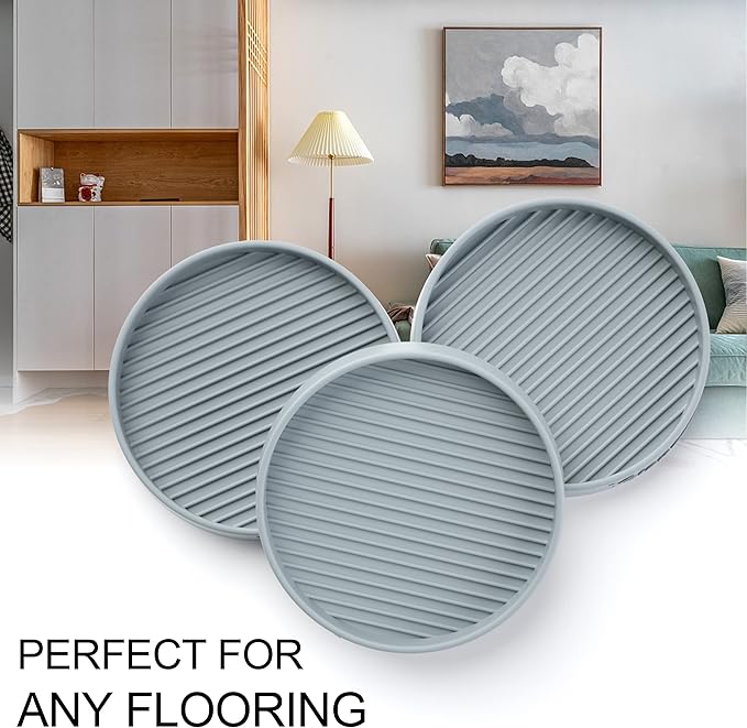 Yelanon Furniture Coasters - 4 Pcs 4”Round Furniture Caster Cups - Non Slip Pads Hardwood Floors Non Skid Grippers Rubber Furniture Feet - Anti Slide Floor Protector for Bed Couch Stoppers Gray
