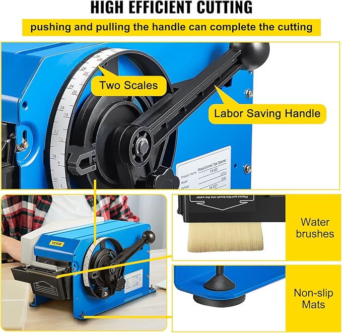 VEVOR Water-Activated Tape Dispenser, Maximum 39.4" x 3.94" Tape, Adjustable Length, Width & Water Level, Manual Tape Dispenser w/Water Brush, Carton Packaging for Express Box, Gift Box