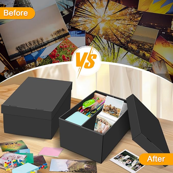 REAQUE 4 Pack Photo Storage Boxes for 4" x 6" Pictures – 2-Compartment Portable Photo Organizer Boxes with Lids, Craft Supply Container for Stickers, Scrapbooking, Stamps, Seeds, Memory Keepsakes