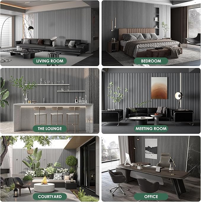 VallisCo 4-Piece Wood Slat Acoustic Panels for Stylish Interior Decor & Noise Reduction - 94.5" x 7.87" 3D Solid Wood Wall Panels for Ceiling and Wall, Covers 20.66 Sq Ft, Grey Oak