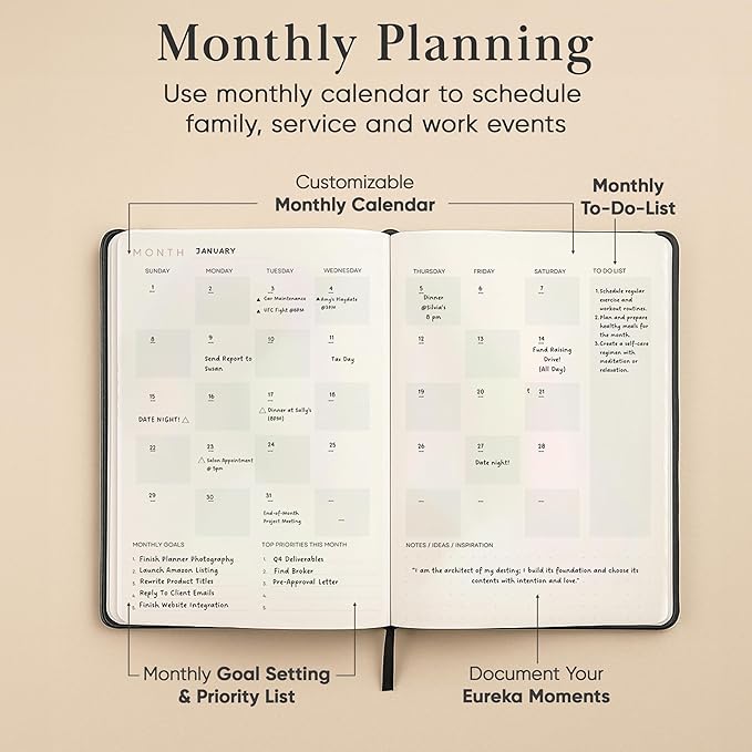 Mantra Planner 2026 Planner, Daily Journal & Gratitude Journal All-In-One with To Do List, Self Care Prompts & Habit Tracker - 5.8 x 8.3 - Black