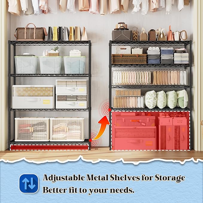 DurayLoly 4- Shelf Metal Shelving Unit Adjustable Storage Shelves Heavy Duty Garage Shelving Steel Wire Shelving for Laundry Bathroom Kitchen Pantry Closet Garage Black, 35.6Wx16Dx54H