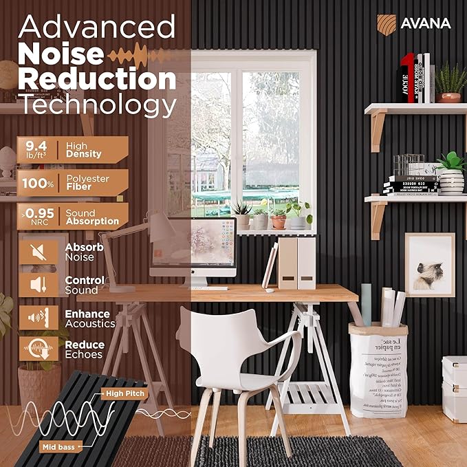 Avana Modern Acoustic Wood Wall Panels – 47.2 x 12.6 Inch Black Oak Acoustic Panels 1 PC – Wall Panels for Interior Wall Decor For Homes, Offices, Studios – Sturdy And Durable Wood Panels For Wall