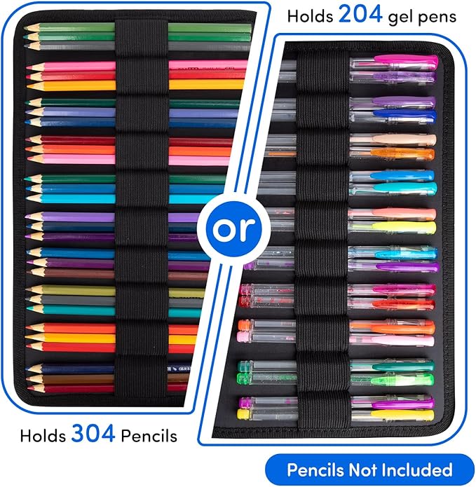 YOUSHARES 300 Slots Color Pencil Case - Pen Case Organizer with Handy Wrap & Zipper, Multilayer Holder for Prismacolor Colored Pencils & Gel Pen (Rainforest)