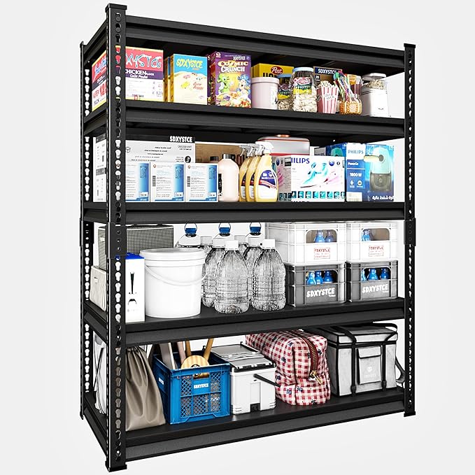 SDXYSTCE 48" W Garage Storage Shelves Heavy Duty, 3000LBS Loads Adjustable Garage Shelving, 5-Tier Metal Shelving Units and Storage Racks, Industrial Utility Shelf,48" Wx24 Dx78 H, Black