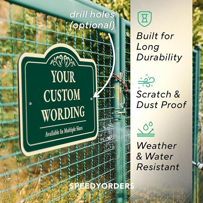 Custom Decorative Outdoor Aluminum Signs, Personalized Driveway Signs, Waterproof USA Made Design 1 Forest Green 14x10 In