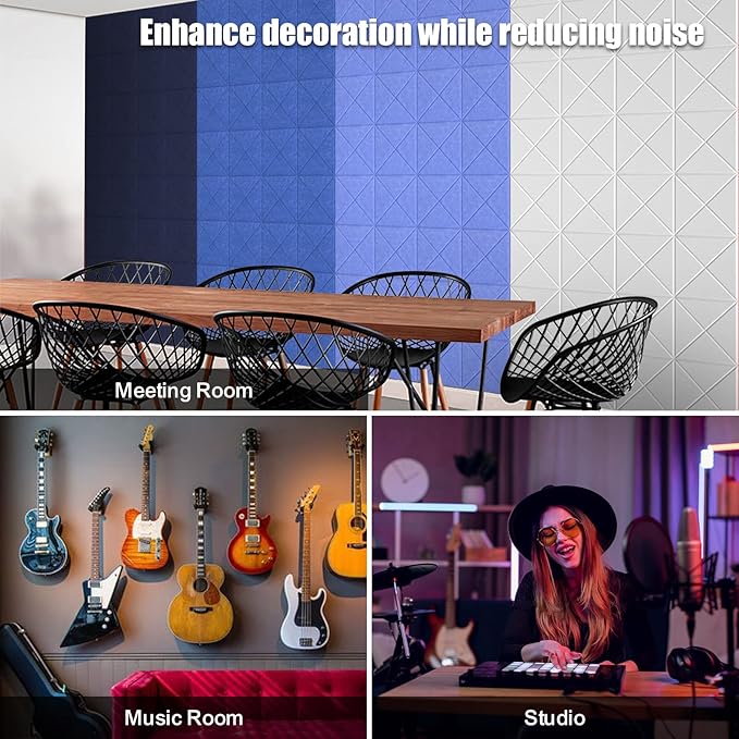 Sonicism 12 Pack X-Lined Acoustic Panels with Self-Adhesive, 12" X 12" X 0.4" Sound Proof Foam Panels, Decorative Soundproof Wall Panels, Sound Proofing Panels for Home & Office, Sky Blue