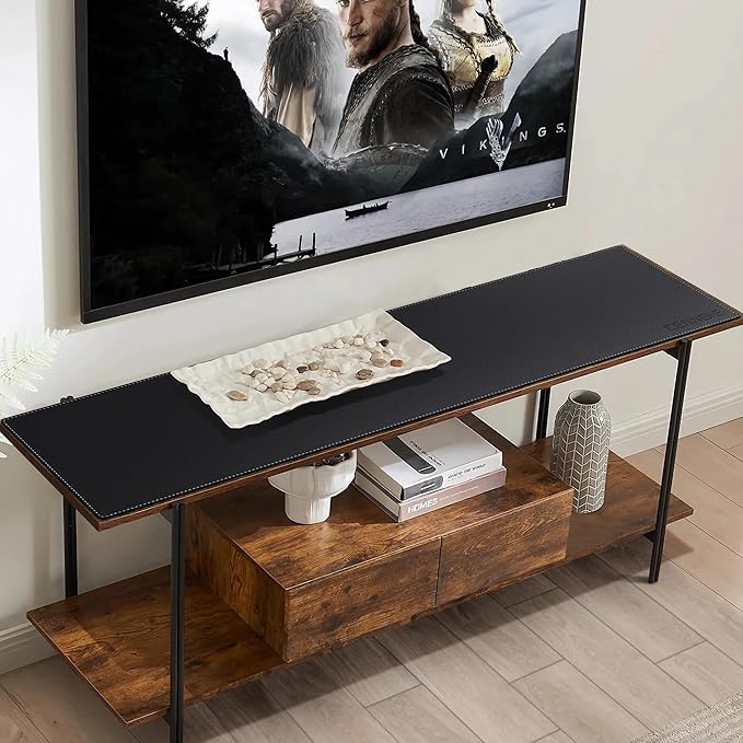 CENNBIE Console Table Leather Cover - 63 x 11.8 Inches Sofa Table Narrow Long Mat - TV/Media/Gaming/Center Console Table Protector Pad for Narrow Side Table, Sideboard, Entryway Table (Black)