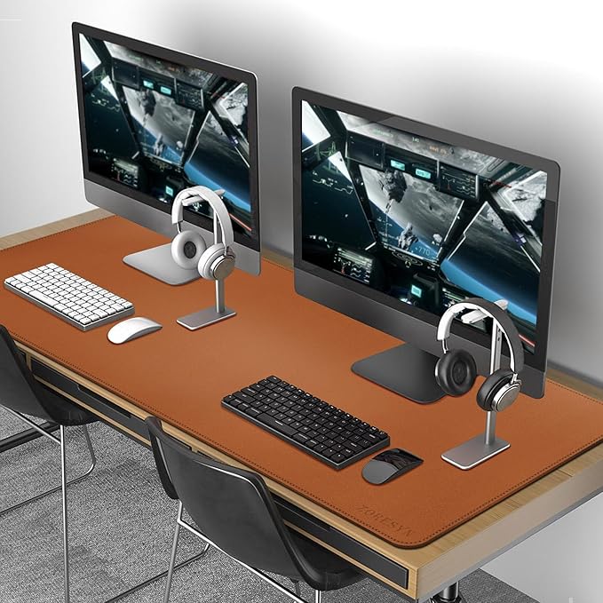 ZORESYN Large Office Desk Pad (63" x 23.6") - Waterproof PU Leather Desk Mat with Non-Slip Base, Oversized Extended Mousepad for Keyboard & Mouse, Light Brown