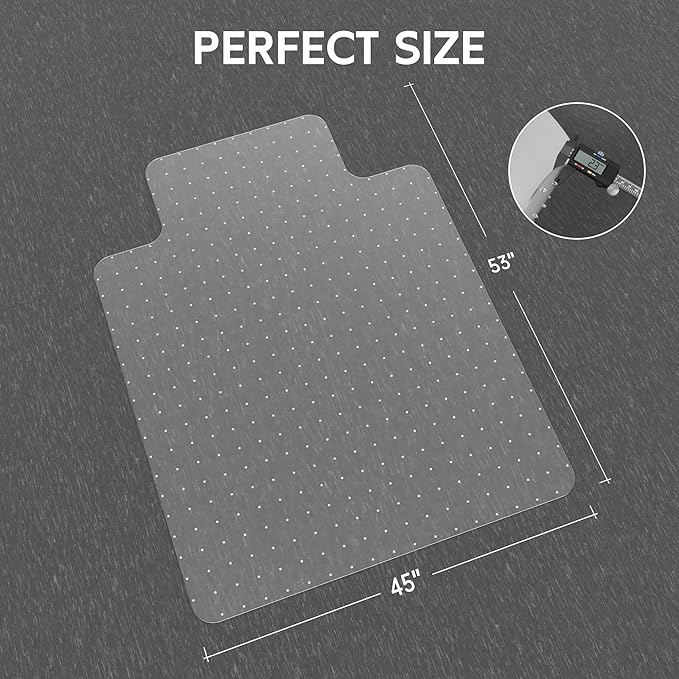 Office Chair Mat for Carpet - Clear Thick Desk Chair Mat for Carpet Plastic Floor Mats for Rolling Work and Gaming Chairs with Studs for Low Pile, Flat and No Carpeted Floors