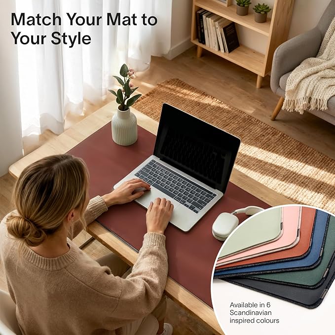 Nordik Felt and Leather Desk Mat - Emberwood Brown - 35x17 Inch Felt and Vegan Leather Desk Blotter with Document Hideaway - Large Computer Mats for Desktop - Ideal Keyboard Mat for Office and Home