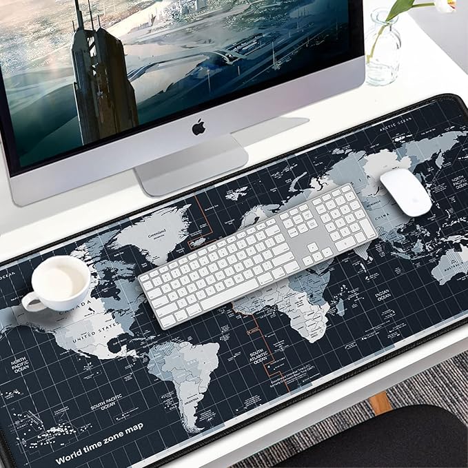 Large Gaming Mouse Pad with Stitched Edges, 31.5x15.7 in Extended Computer Keyboard Mouse Mat, Water Resist Non-Slip Mousepad Rubber Base Long XXL Desk Mousepad for Work & Gaming, Home, Map