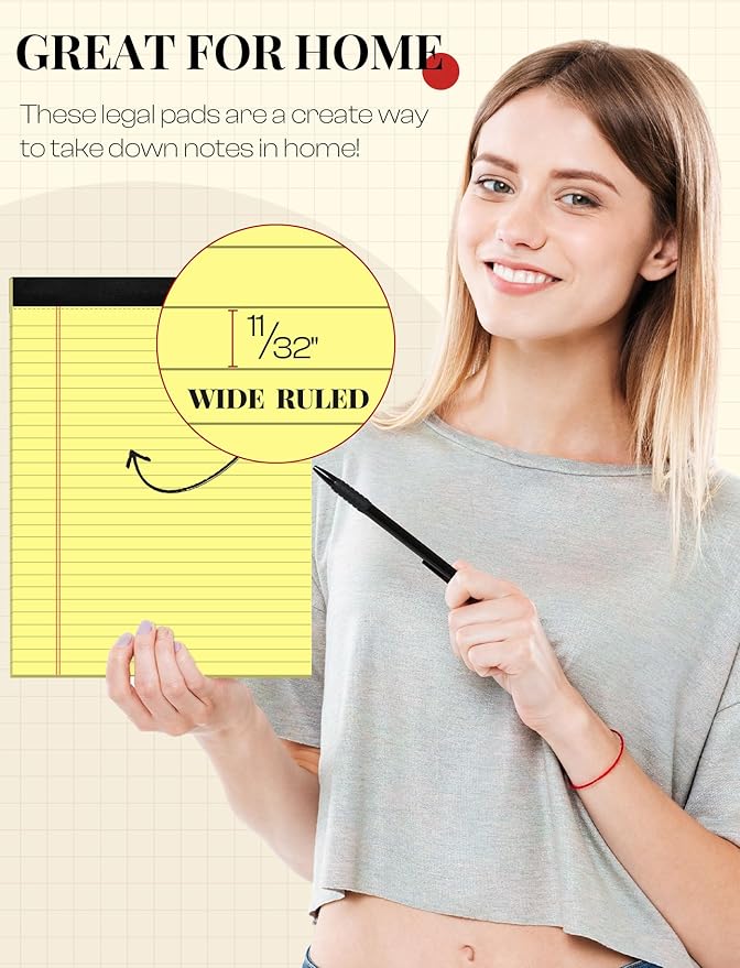 Aidunmis 8 Pack Yellow Legal Pads 8.5 x 11 Wide Ruled Note Pads 8.5x11 Lined Paper Writing Pads Notepads 8.5 x 11 Notebook Paper for Work Legal Notepads Yellow Pads of Paper 30 Sheets per Legal Pad
