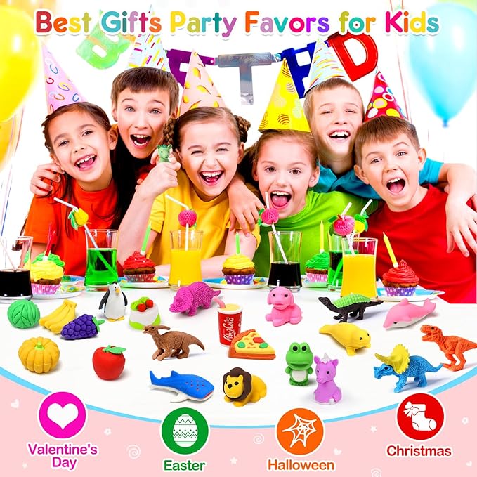 80PCS Mini Animal Erasers for Kids Bulk Small Toys, 3D Cute Erasers Desk Pets Treasure Box Toys Prizes for Classroom School Supplies Teacher Must Haves Students Gifts Kids Party Favors, Random