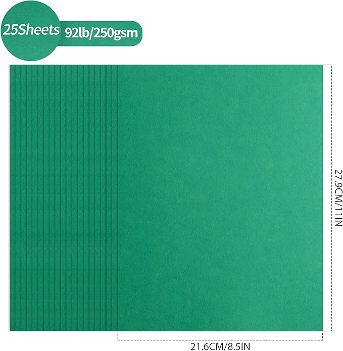 25 Sheets Christmas Green Cardstock - 8.5'' x 11'' 92lb Double-sided Cover Card Stock 250gsm Heavyweight Paper for Art Crafts Business Cards Party Décor UAP13GR