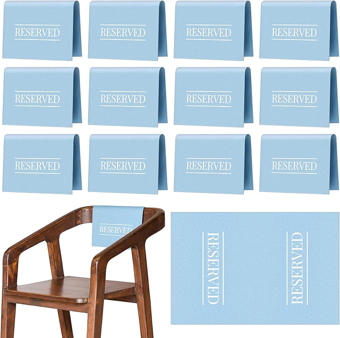 Buryeah 12 Pcs Reserved Seating Signs for Chairs Church Pew Reserved Chair Signs Placeholder with Printed Words for Weddings Parties Celebrations Receptions Church or Event (Dusty Blue)