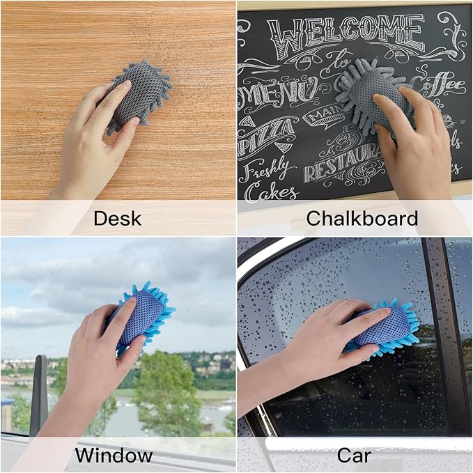 SITHON 4 Pieces Magnetic Microfiber Shag Whiteboard Eraser, Washable Microfiber Shag Dry Erase Board Eraser for Markers, Chalk, Home and Office (Gray/Blue)