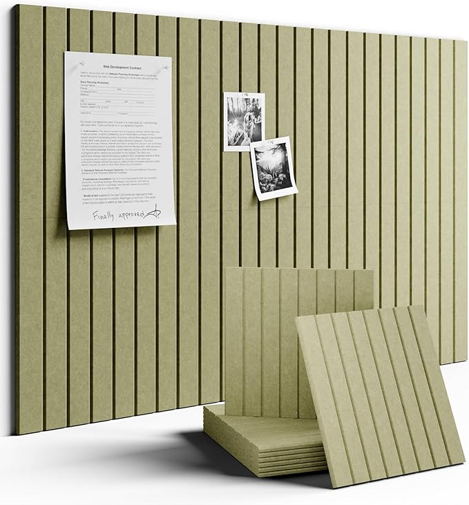 Fluxynara Large Felt Bulletin Board 48" x 36" Cork Board Alternative - 6 Pack with 40 Safe Removable Adhesive Tabs, Cork Boards for Walls Cork Board for Home Office Classroom Pin Board (Olive Green)