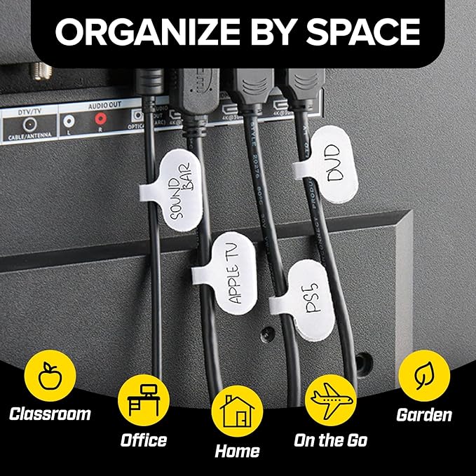 Cable Labels by Wrap-It Storage, Regular, White (36 Pack) - Write On Cord Labels, Wire Labels, Cable Tags and Wire Tags for Cable Management and Electronics, Computers. Great Stocking Stuffer