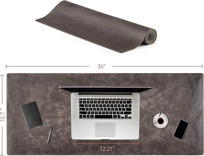 Node Leather Calfskin Leather Desk Pad – Executive Office Desk Mat with Non-Slip Bottom – Smooth Surface for Mouse & Keyboard – Wide Desk Protector 15 3/4" x 38"