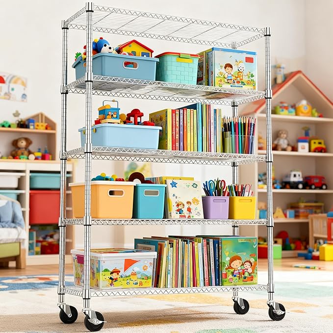 M MZG 5 Tiers Shelf 1750 lbs Steel Storage Shelving Utility Shelving Unit Steel Organizer Wire Rack for Home,Kitchen,Office,Garage Chrome 17.7" D x 47.2" W x 76.8" H