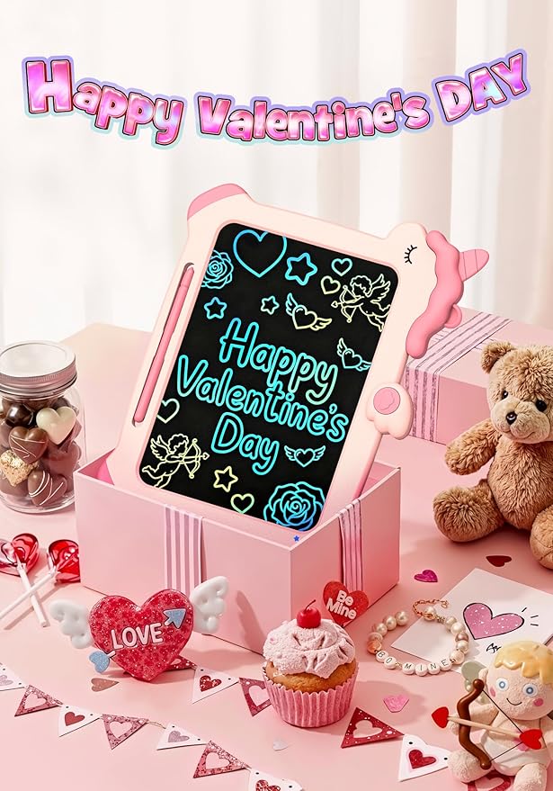 Kikapabi LCD Writing Tablet for Kids, Unicorn Colorful Screen Doodle Board, Electronic Drawing Pad, Educational Toy, Toddlers Travel Toy, Christmas Birthday Gift for 3 4 5 6 7 Year Old Girls Pink