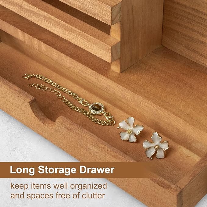 Lucundm Key Holder Wall Mount, Mail Holder with Storage Drawer and 5 Key Hooks for Coat, Dog Leash, Home Decor Rack, House Accessories, Entry Way Organizer (Wood)