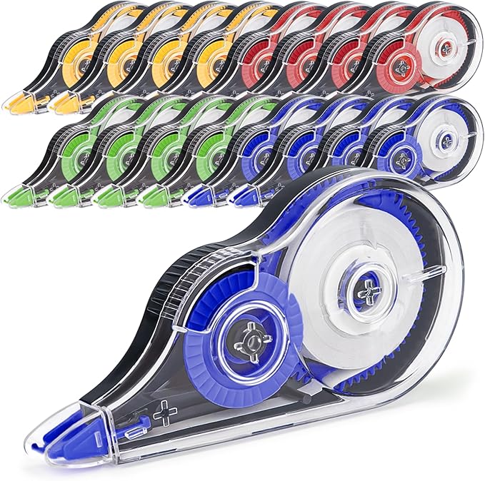 JEFURE 16 Pcs 39.4 Ft Colorful Correction Tape, Tear-Resistant White Correct Bulk, White Mistake Out for Instant Corrections, School, Office, Note Taking