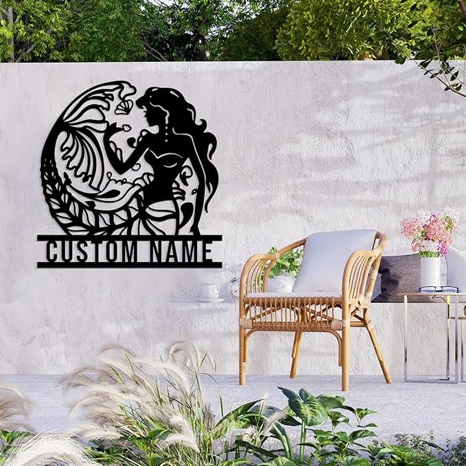 Custom Mermaid Metal Sign,Personalized Mermaid Name metal Signs,Mermaid Wall Decor,Beach Theme Decor, Girls Mermaid Room Decor,Metal Wall Decor (Style-6)