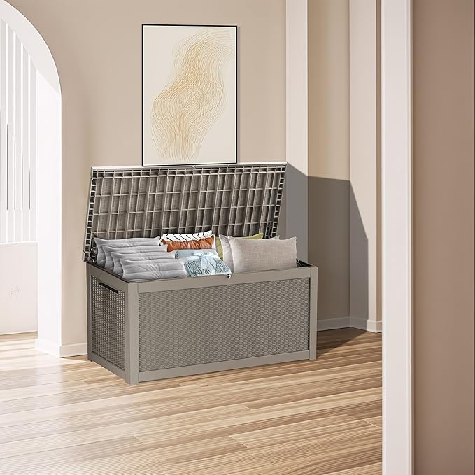 Yardgrace 320 Gallon Lockable Resin Deck Box, Waterproof & UV-Resistant Outdoor Storage Box for Outdoor Cushion Storage, Garden Tools & Pool Accessories Storage, Gray