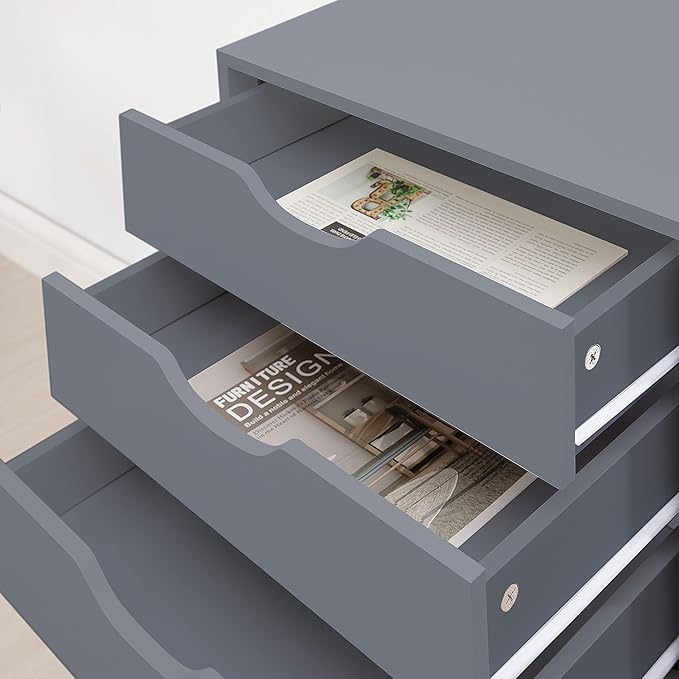 Naomi Home 7-Drawer Grey Dresser with Lockable Casters, Smooth Gliders, and Spacious Top - Sleek Storage for Bedroom or Office