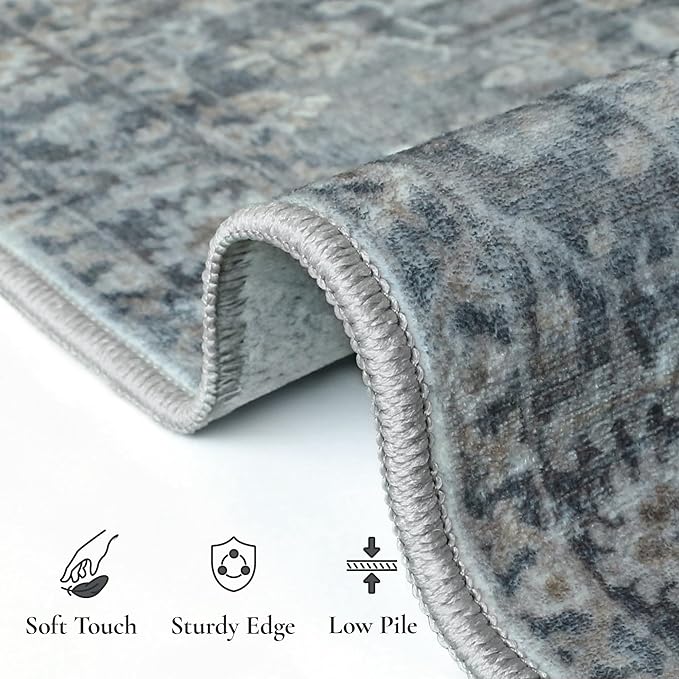 GENIMO Runner Rug 2x12 Non Slip Machine Washable Vintage Hallway Runner Rug, Low Pile Lightweight Rugs for Entryway, Hallway, Kitchen and Corridor, Ashen Taupe