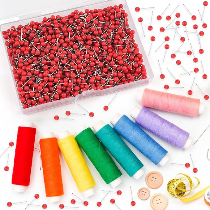 1000 Pcs Multi-Color Push Pins, Map Pins for Travel Map, Small Map Tacks with Plastic Beads Head for Cork Board (Red, 1/8 ")