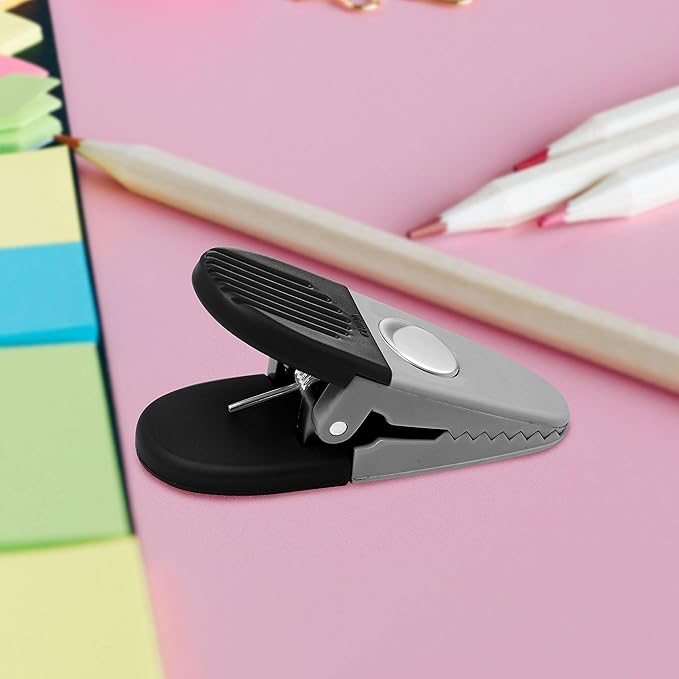 50 Magnetic Memo Holders Set - Customizable Text, Logo - Large Clip, Plastic - Silver Black