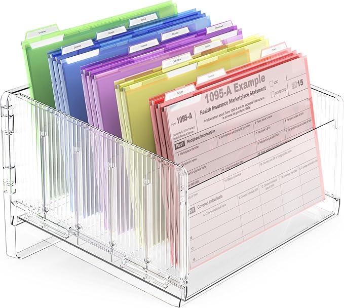 Cuukie File Sorter Organizer, 5 Sections Acrylic Letter Tray for Desk, Mail Organizer Letter Holder for Envelopes, Mail, Electronics 2Pack 2PCS