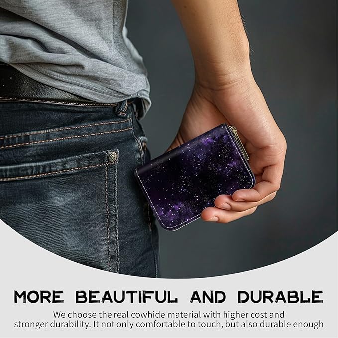 BWEGRHE Cute Credit Card Holder with Zipper, Purple Galaxy RFID-Blocking Card Case Small Wallet for Women Men, Multi-slot Card Organizer Case Travel Accordion Wallet