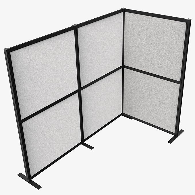 VIVO L-Shape Modular Corner Wall System, 3 Panels, Modern Professional Office Cubicle Dividers, Freestanding Privacy Screen, 66 inches High, Light Gray, Black Frame, PP-MWS63B-L