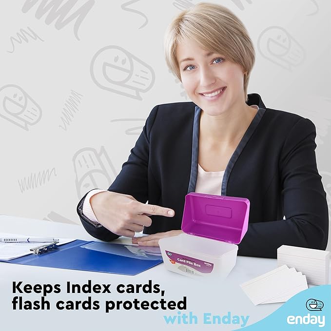 Enday Index Card Holder Purple, 3x5 Note Flash Card Organizer Case, Index Card File w/flip top, Notecard Recipe, Holder, Holds 250 Cards, Also Available in Red, Green, Blue, Grey, Pink (36 PC)