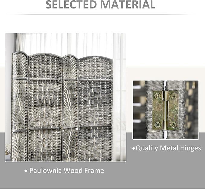 HOMCOM 6 Panel Room Divider, 6' Tall Folding Privacy Screen, Hand-Woven Freestanding Wall Partition for Home Office, Bedroom, Mixed Gray