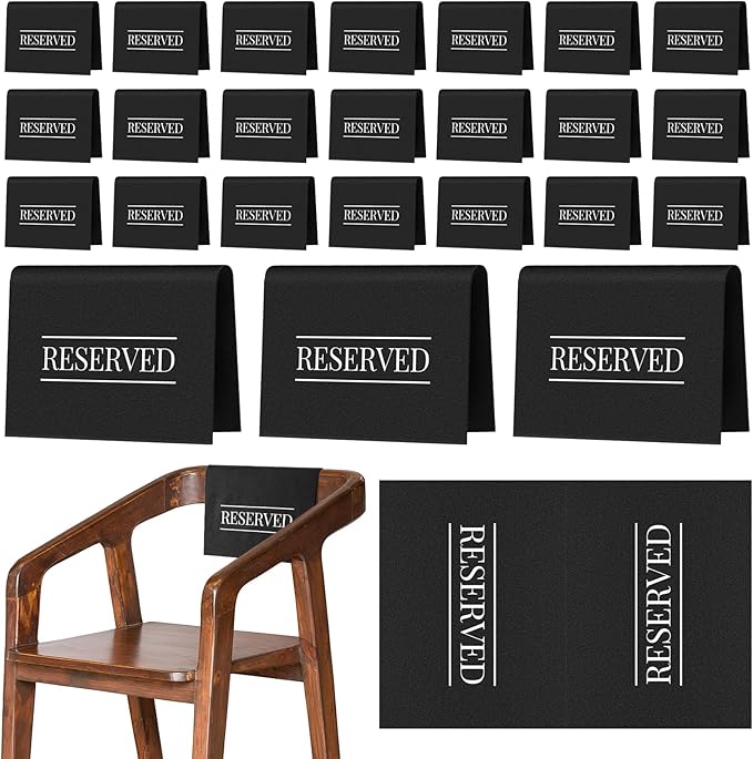 Buryeah 24 Pcs Reserved Seating Signs for Chairs Church Pew Reserved Chair Signs Placeholder with Printed Words for Weddings Parties Celebrations Receptions Church or Event (Black,White)