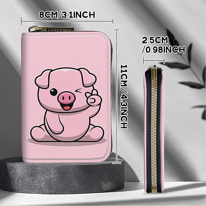 BWEGRHE Cute Credit Card Holder with Zipper, Pink Pig RFID-Blocking Card Case Small Wallet for Women Men, Multi-slot Card Organizer Case Travel Accordion Wallet