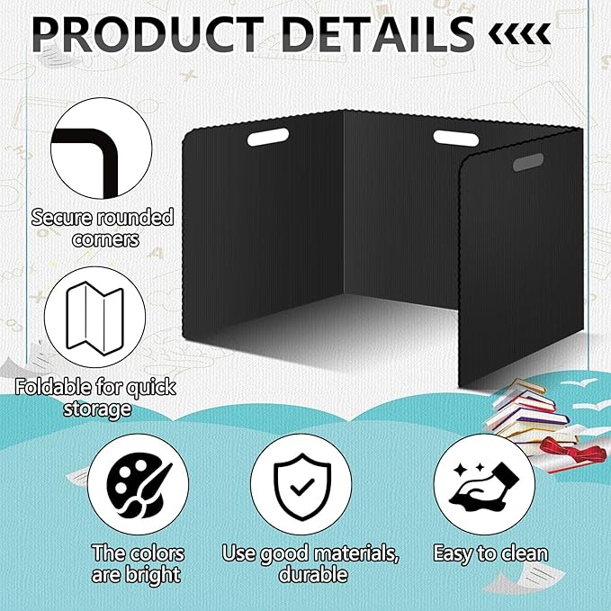 24 Pcs Desk Dividers for Students 14 × 17.5 × 14 Inch Plastic Durable and Waterproof Privacy Folders Shields Test Dividers with Classroom Privacy Boards for School Study Teacher Supplies (Black)