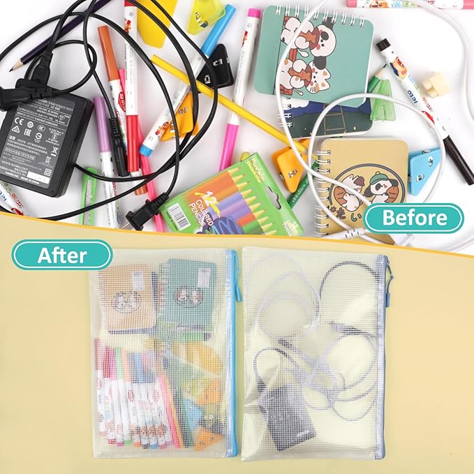 YOPCDJ 12pcs Mesh Zipper Pouch Bags, Extra Large A3 Puzzle Bag for Organizing, 12 Colors, 12 Packs, Classroom Must Have Storage Bag, File Bags for School, Board Games and Office Supplies