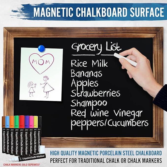 HBCY Creations 18" x 24" Torched Brown Solid Wood Frame Wall Chalkboard, Magnetic Surface, Home Décor, Restaurant & Café Menus, Blackboard, Includes Chalk, Eraser & Hanging Hardware