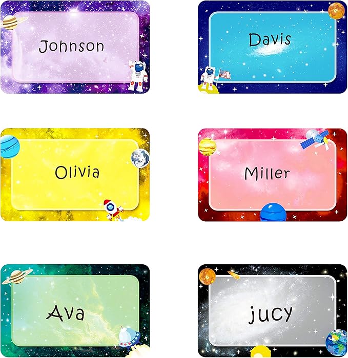 300 Pcs Name Tag Label Sticker Galaxy-Themed in 6 Designs with Perforated Line for School Office Home (3.5"x2.2" Each) …