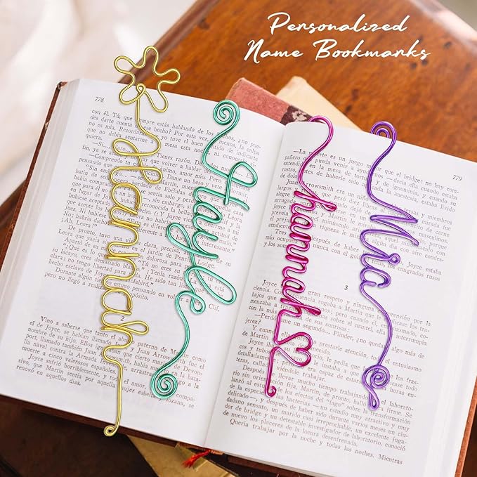 LOFART Custom Bookmarks Personalized Wire Name Bookmark Metal Wire Name Page Markers Personalized Bookmarks Graduation Gifts for Teacher Classmate Book Lovers Bookworm Reader (Style 2)